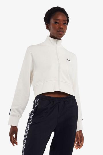 White Fred Perry Cropped Taped Track Women's Jackets | PH 1906TCEV